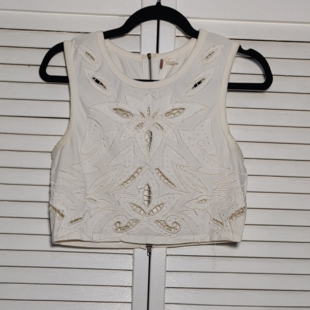 Free People Cream Cropped Tank